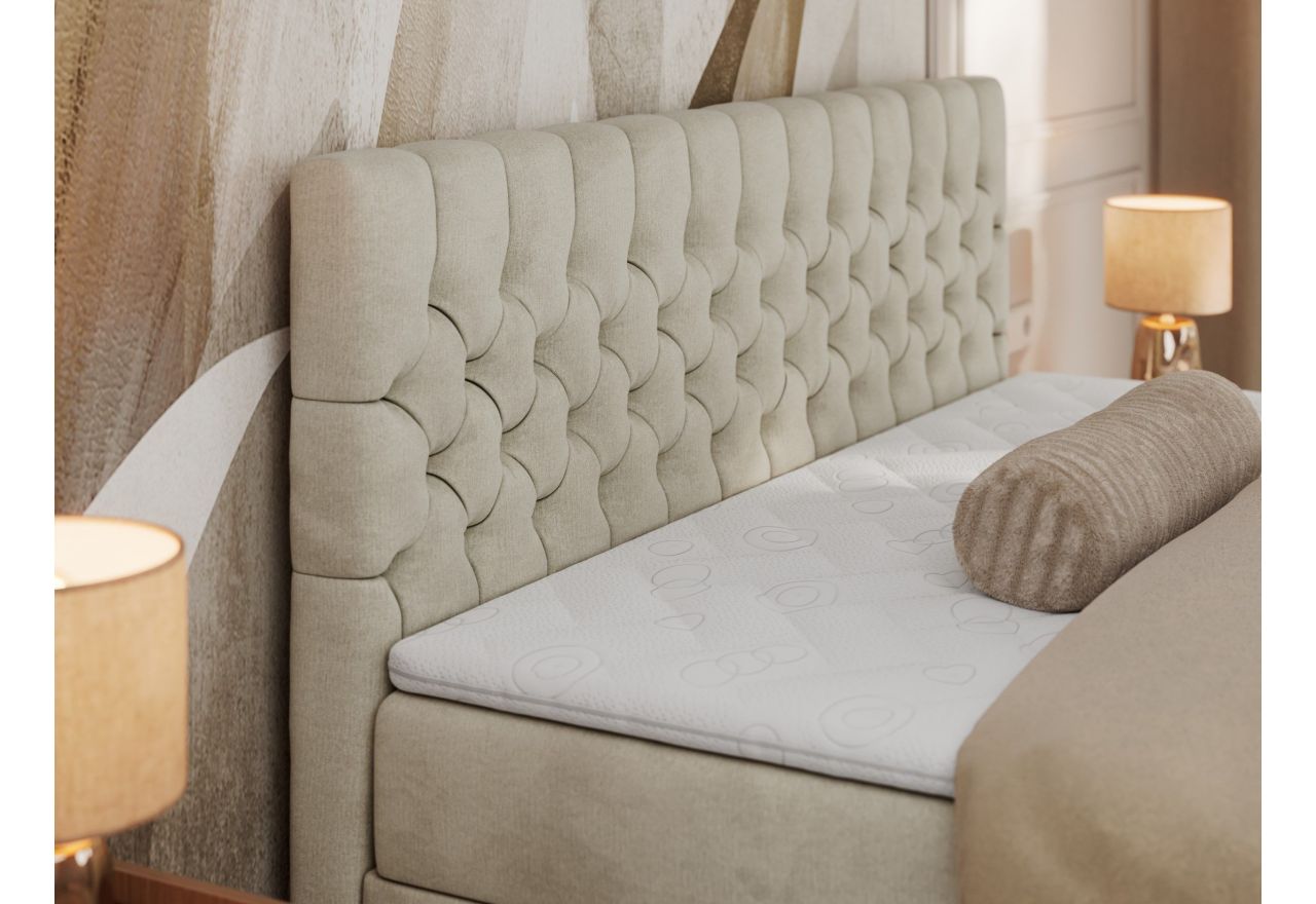 Łóżko kontynentalne GRIMALDI 140x200 - H4 - beżowy, welwet