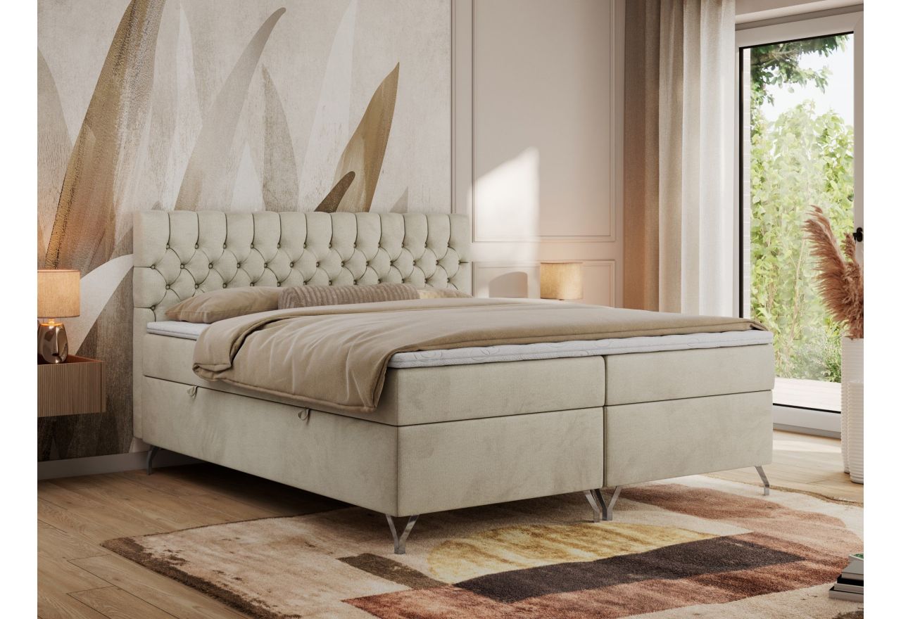 Łóżko kontynentalne GRIMALDI 200x200 - H4 - beżowy, welwet