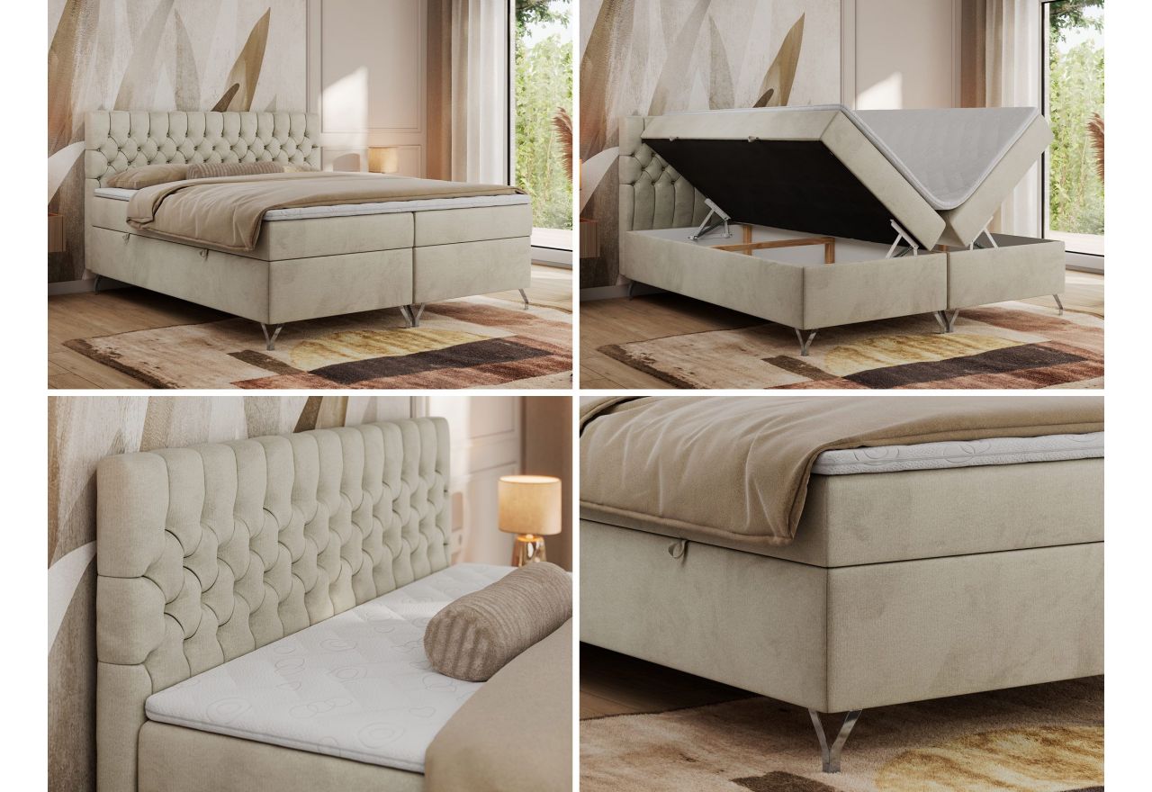 Łóżko kontynentalne GRIMALDI 200x200 - H4 - beżowy, welwet