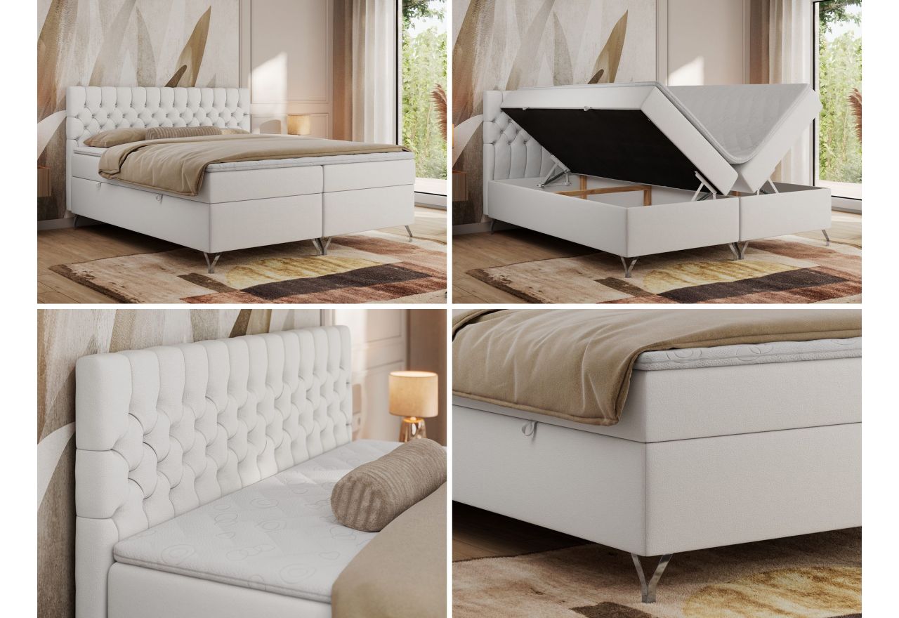 Łóżko kontynentalne GRIMALDI 160x200 - H3 - biały, ekoskóra