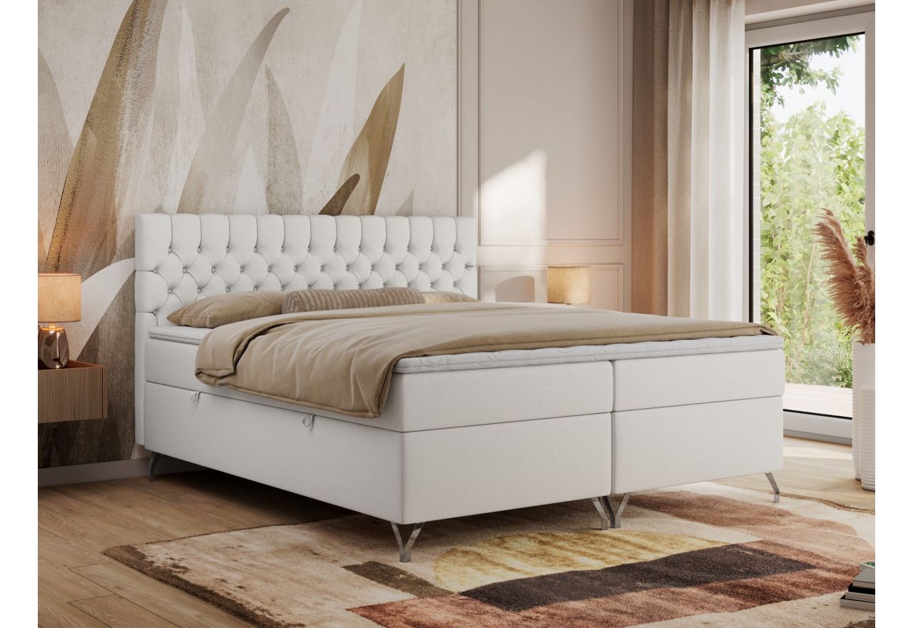 Łóżko kontynentalne GRIMALDI 180x200 - H3 - biały, ekoskóra