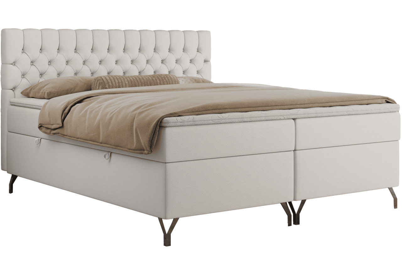 Łóżko kontynentalne GRIMALDI 180x200 - H3 - biały, ekoskóra