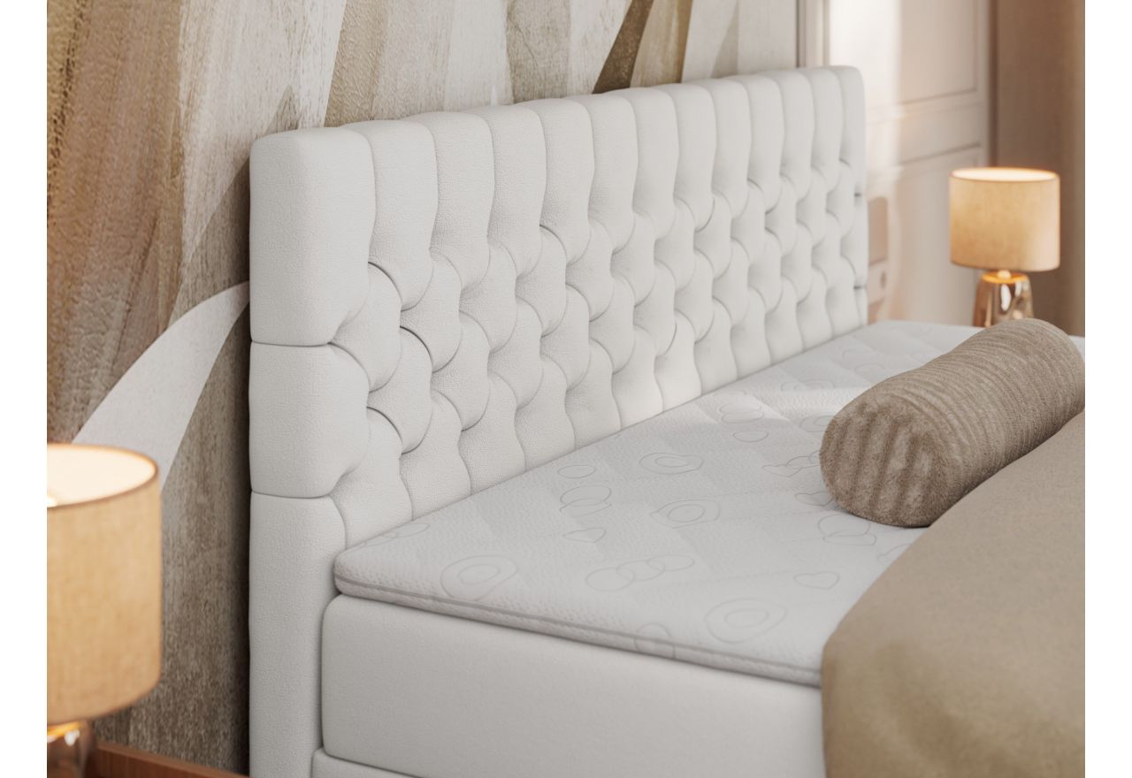 Łóżko kontynentalne GRIMALDI 180x200 - H3 - biały, ekoskóra