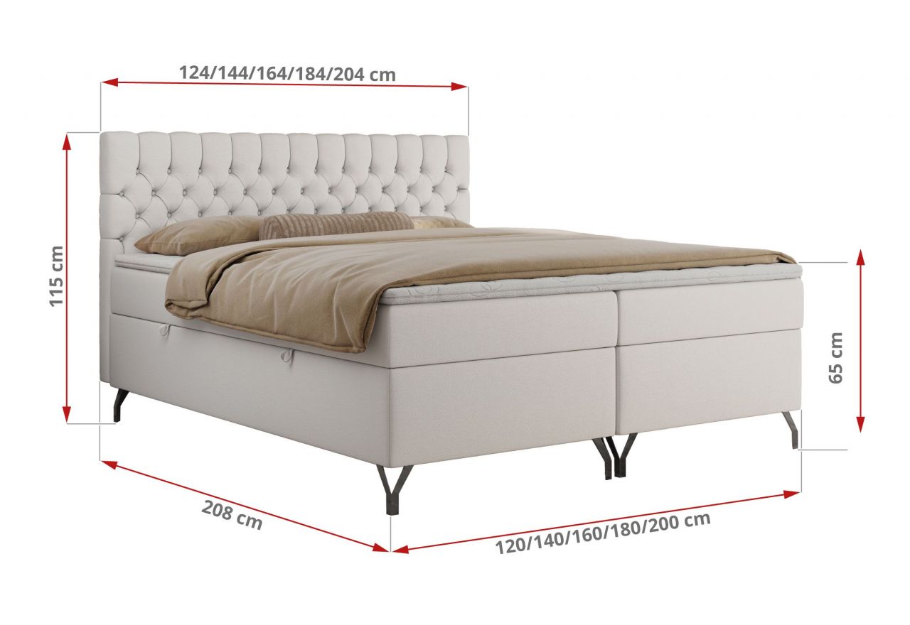 Łóżko kontynentalne GRIMALDI 200x200 - H3 - biały, ekoskóra