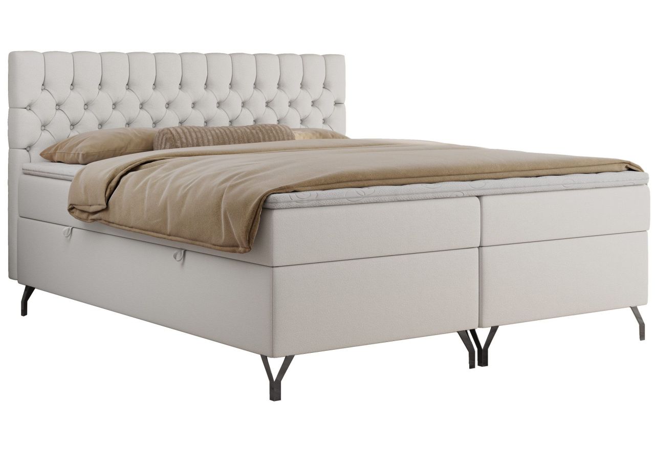 Łóżko kontynentalne GRIMALDI 200x200 - H3 - biały, ekoskóra