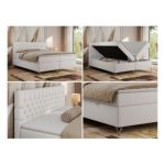 Łóżko kontynentalne GRIMALDI 180x200 - H4 - biały, ekoskóra