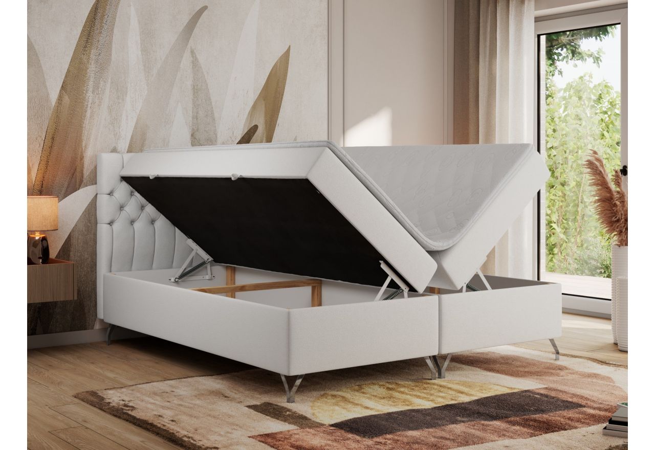 Łóżko kontynentalne GRIMALDI 200x200 - H4 - biały, ekoskóra