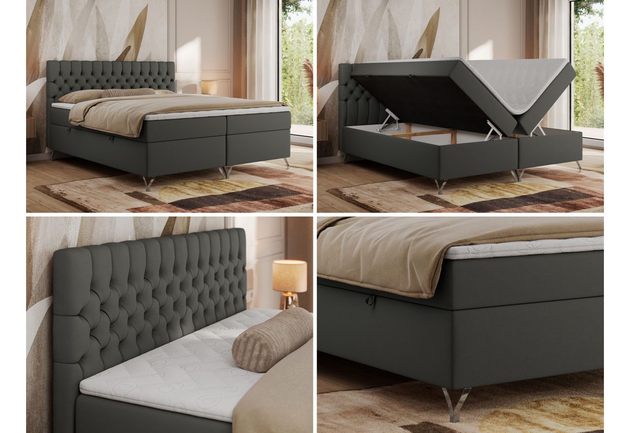 Łóżko kontynentalne GRIMALDI 120x200 - H3 - ciemnoszary, ekoskóra