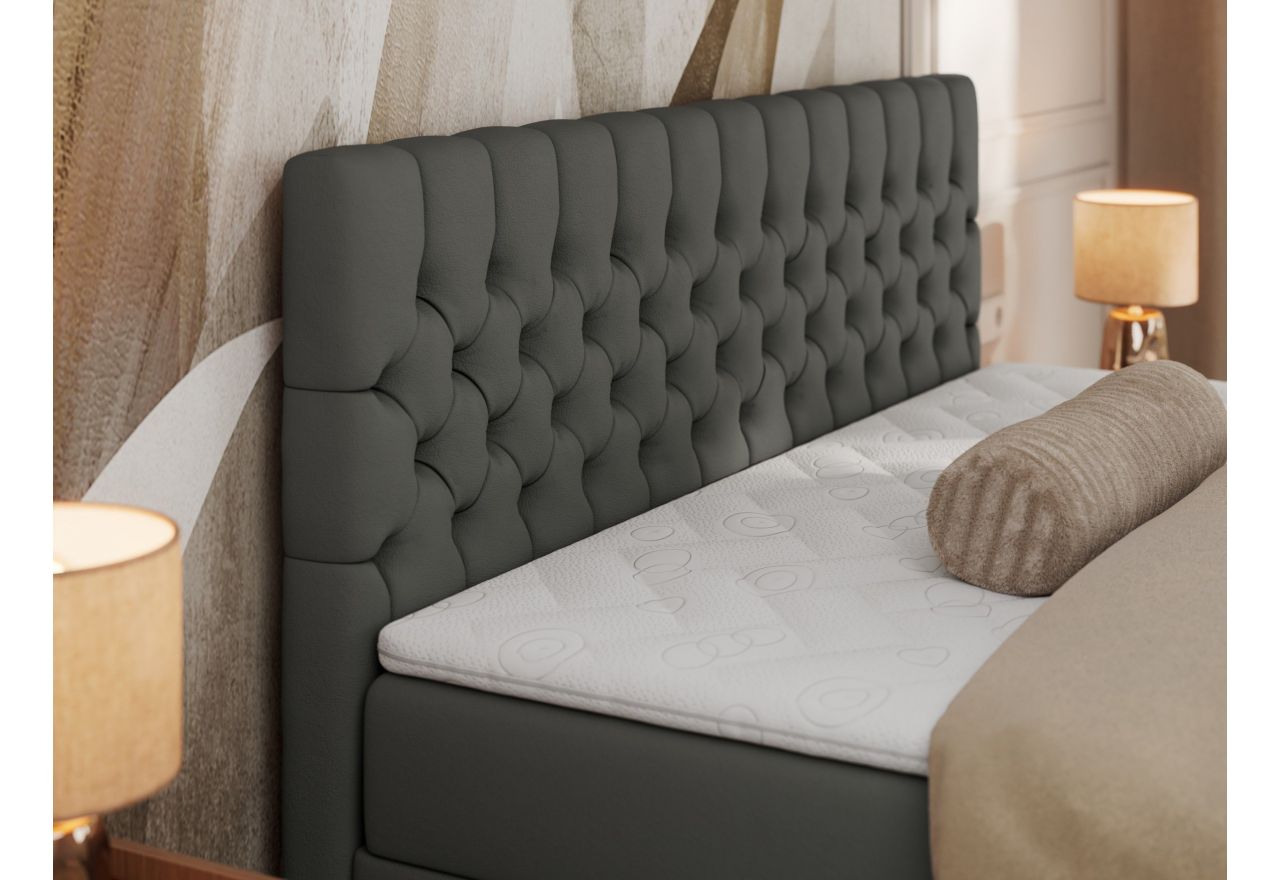 Łóżko kontynentalne GRIMALDI 140x200 - H3 - ciemnoszary, ekoskóra