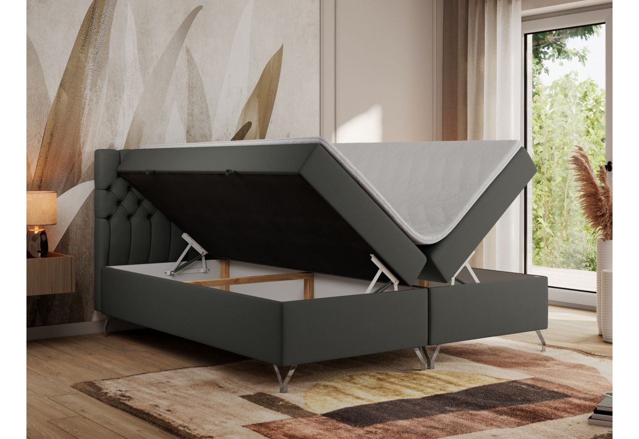 Łóżko kontynentalne GRIMALDI 180x200 - H3 - ciemnoszary, ekoskóra