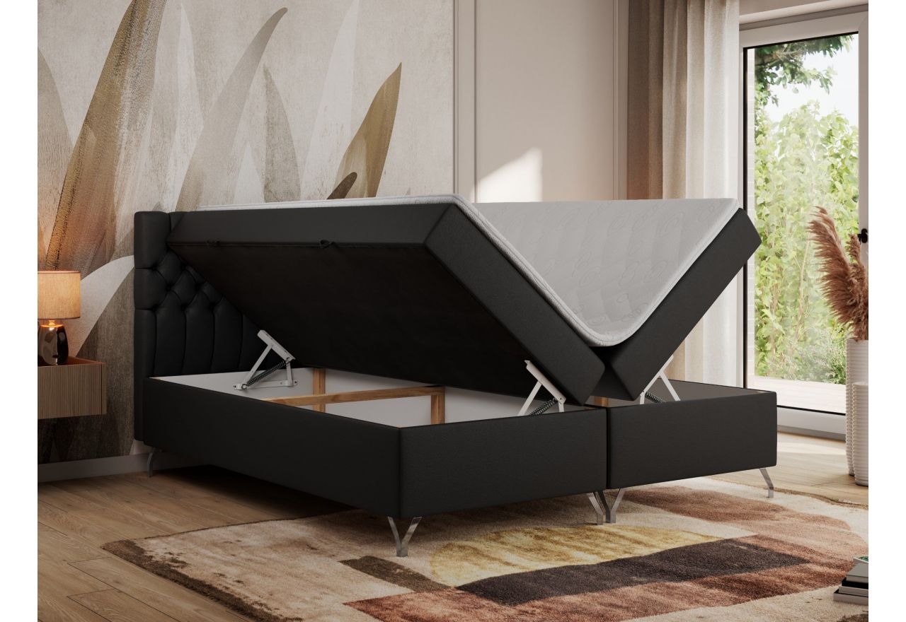 Łóżko kontynentalne GRIMALDI 140x200 - H3 - czarny, ekoskóra