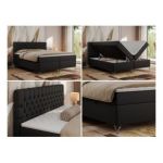 Łóżko kontynentalne GRIMALDI 200x200 - H4 - czarny, ekoskóra