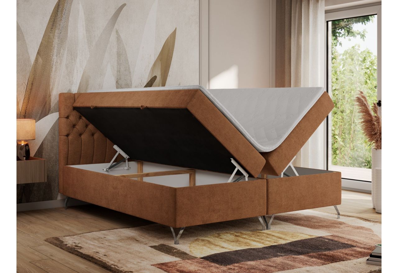 Łóżko kontynentalne GRIMALDI 200x200 - H3 - pomarańczowy, struktura