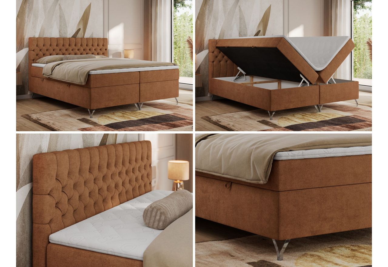 Łóżko kontynentalne GRIMALDI 200x200 - H4 - pomarańczowy, struktura