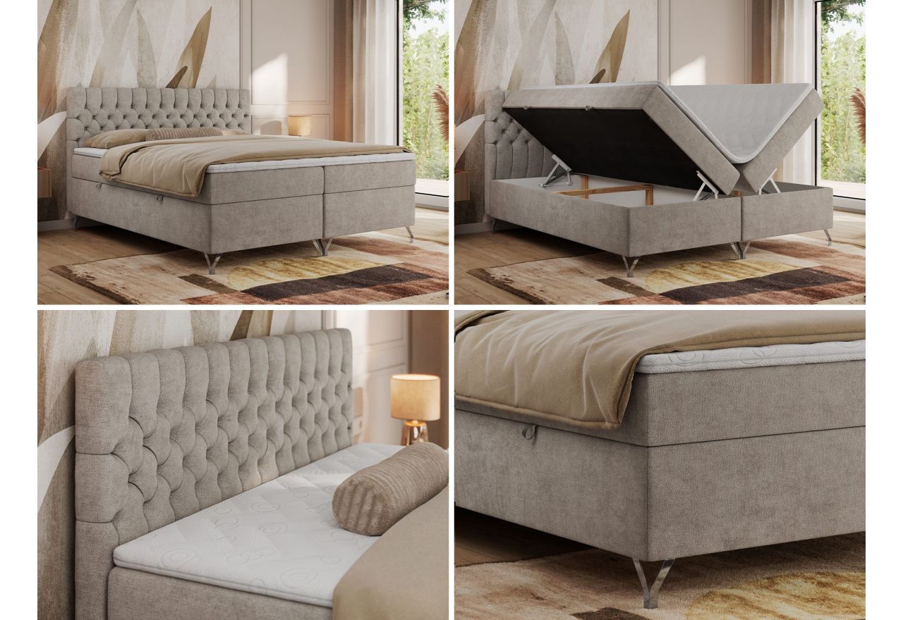 Łóżko kontynentalne GRIMALDI 140x200 - H4 - beżowy, struktura