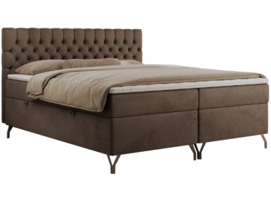 Łóżko kontynentalne GRIMALDI 140x200 - H3 - brązowy, welwet