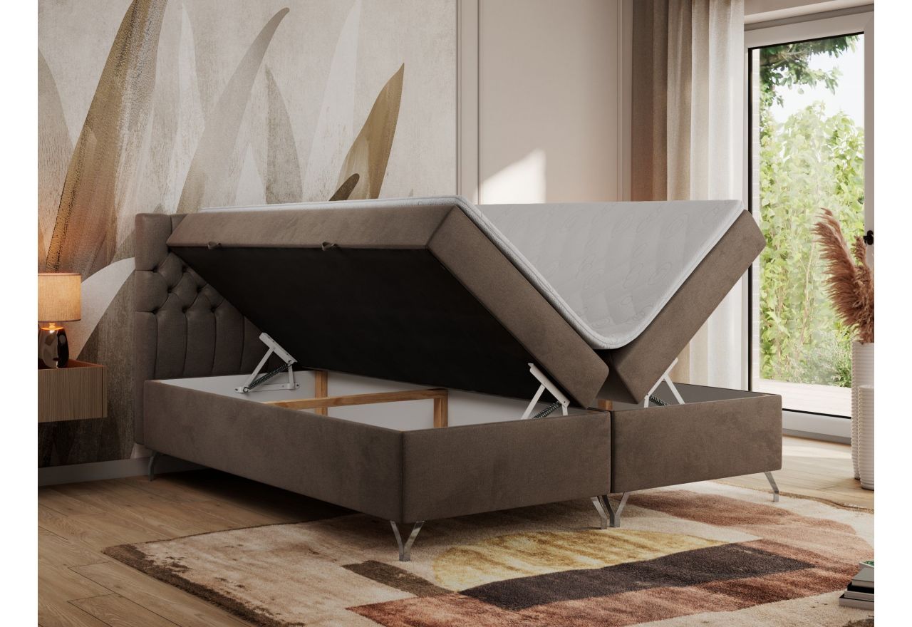 Łóżko kontynentalne GRIMALDI 160x200 - H3 - brązowy, welwet