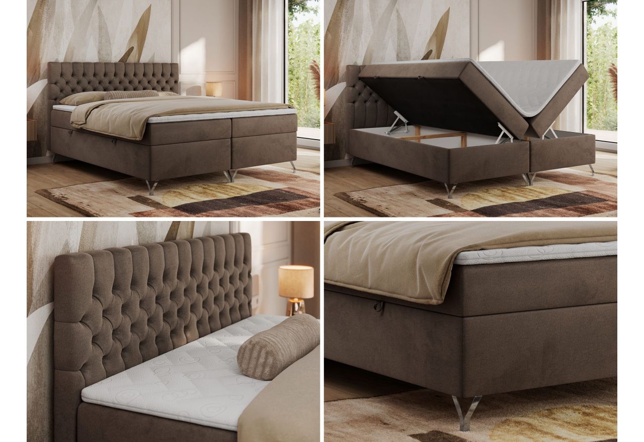 Łóżko kontynentalne GRIMALDI 200x200 - H4 - brązowy, welwet