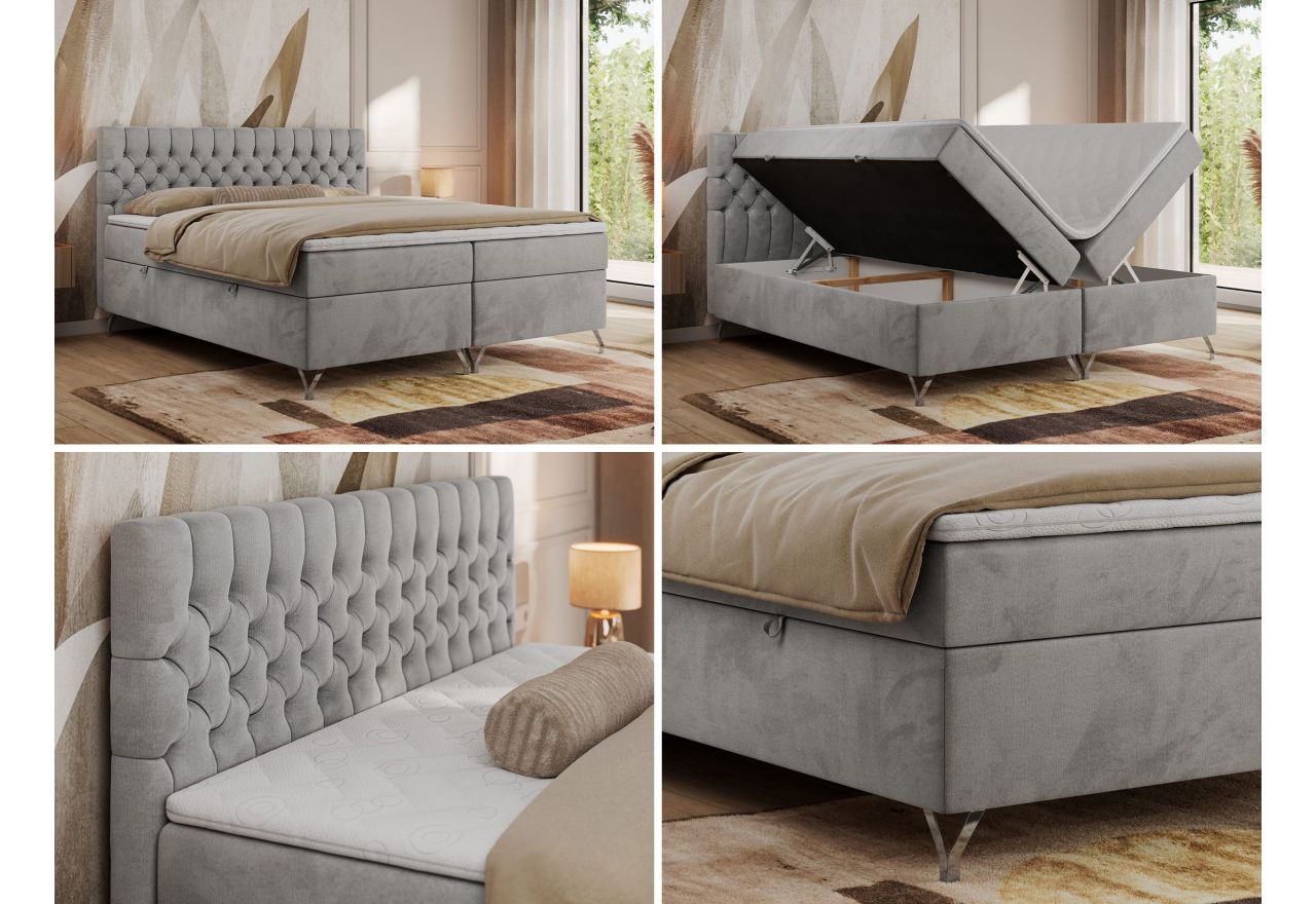 Łóżko kontynentalne GRIMALDI 160x200 - H3 - jasnoszary, welwet