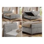 Łóżko kontynentalne GRIMALDI 160x200 - H3 - jasnoszary, welwet