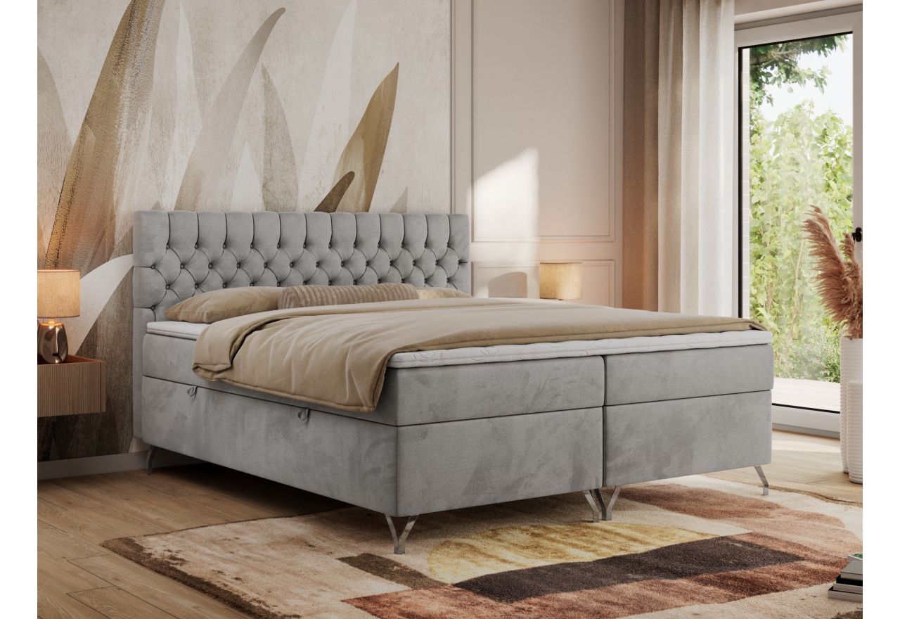 Łóżko kontynentalne GRIMALDI 200x200 - H3 - jasnoszary, welwet