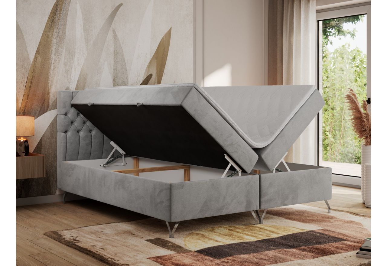 Łóżko kontynentalne GRIMALDI 180x200 - H4 - jasnoszary, welwet