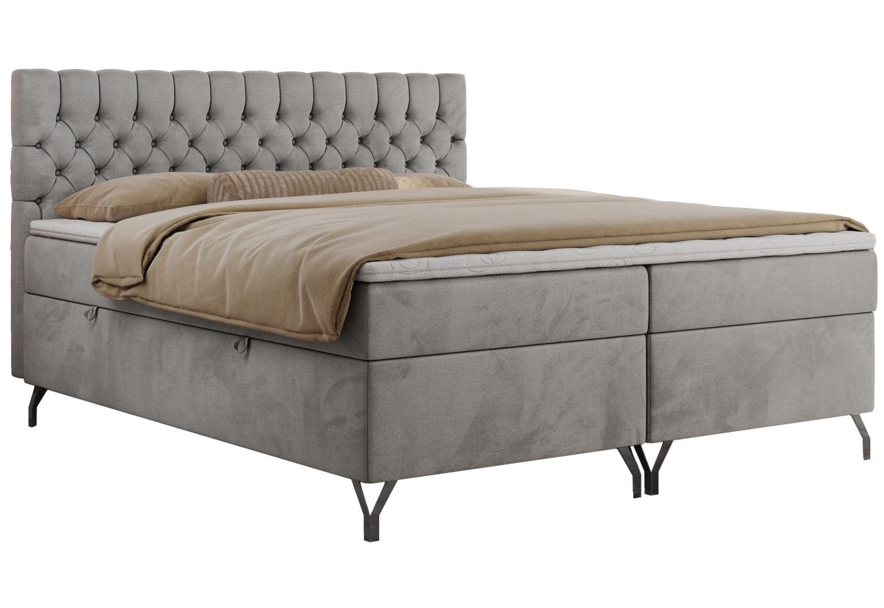 Łóżko kontynentalne GRIMALDI 200x200 - H4 - jasnoszary, welwet