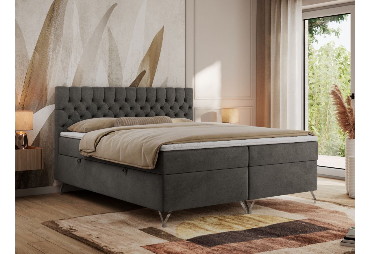 Łóżko kontynentalne GRIMALDI 160x200 - H3 - ciemnoszary, welwet