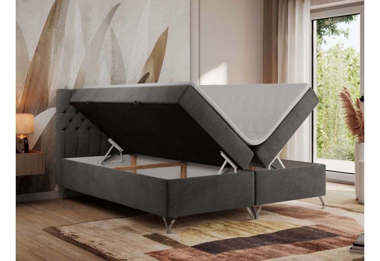 Łóżko kontynentalne GRIMALDI 200x200 - H3 - ciemnoszary, welwet