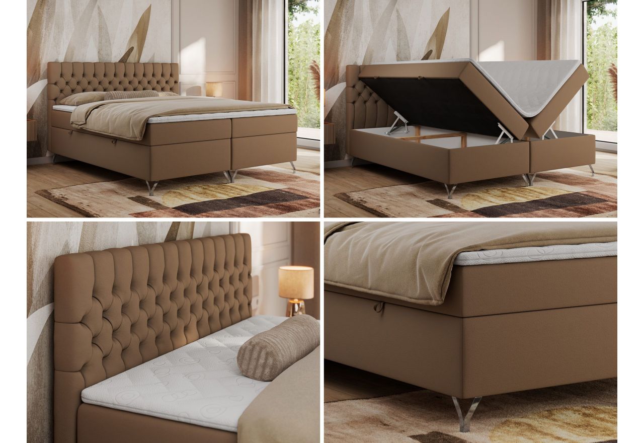 Łóżko kontynentalne GRIMALDI 120x200 - H3 - brązowy, ekoskóra