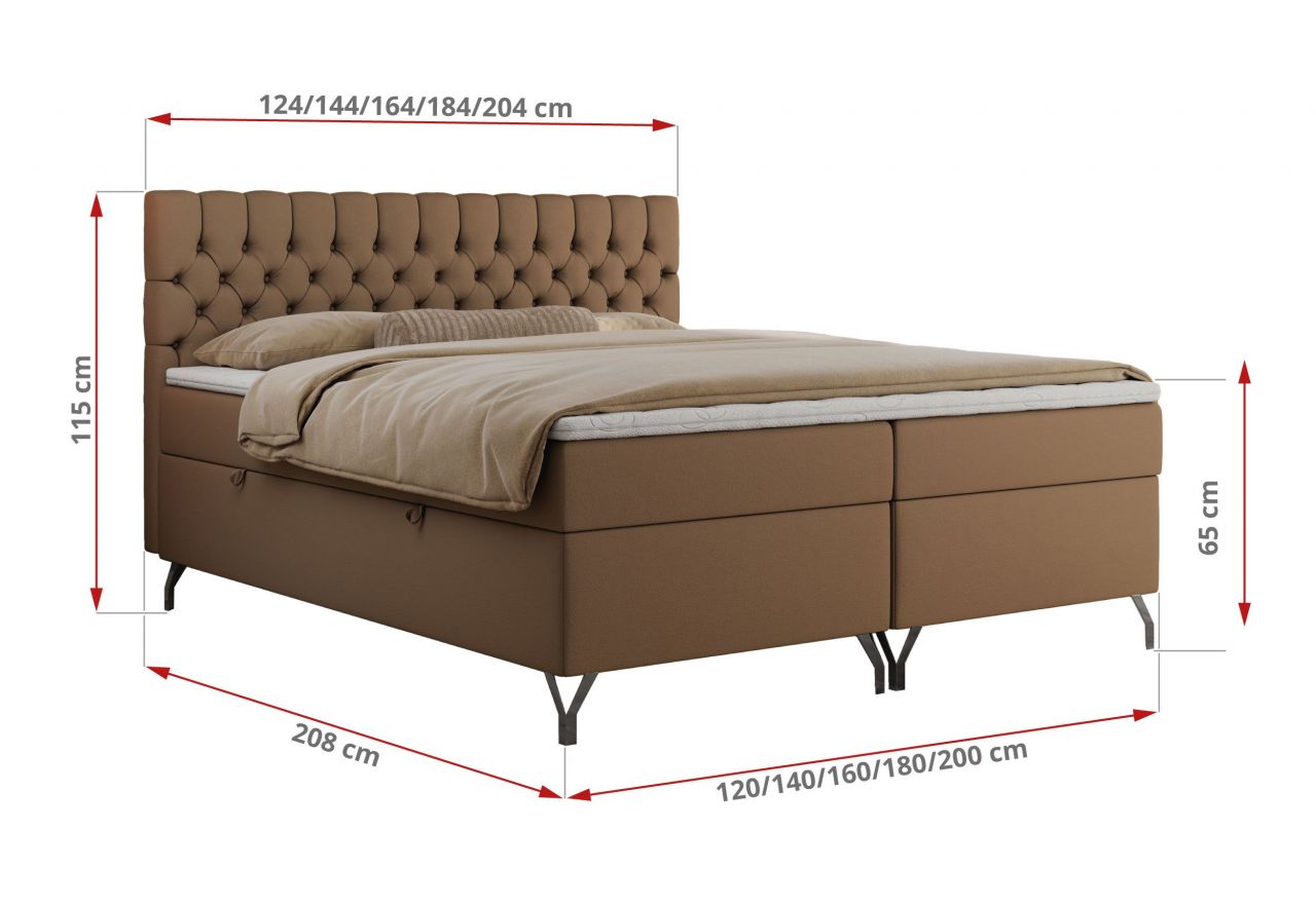 Łóżko kontynentalne GRIMALDI 120x200 - H4 - brązowy, ekoskóra