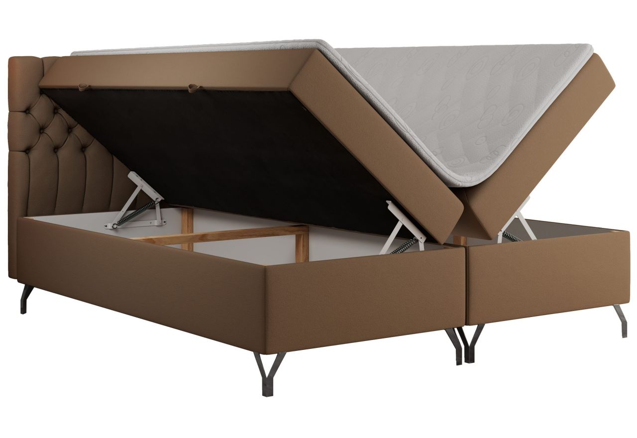 Łóżko kontynentalne GRIMALDI 120x200 - H4 - brązowy, ekoskóra