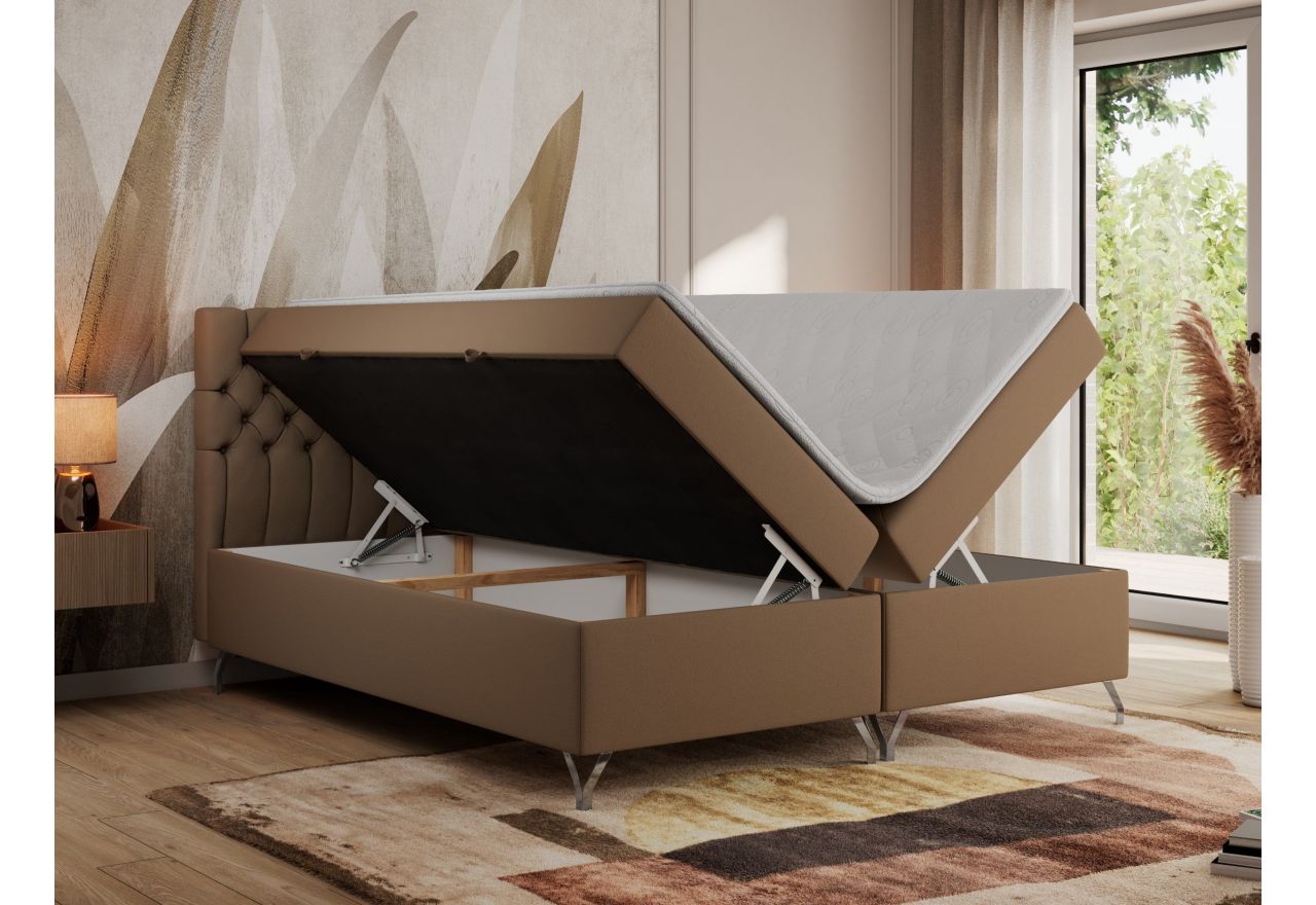 Łóżko kontynentalne GRIMALDI 200x200 - H4 - brązowy, ekoskóra