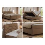 Łóżko kontynentalne GRIMALDI 200x200 - H4 - brązowy, ekoskóra