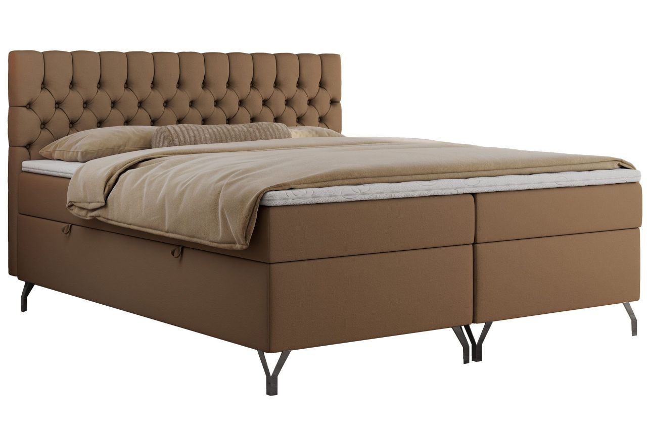 Łóżko kontynentalne GRIMALDI 200x200 - H4 - brązowy, ekoskóra