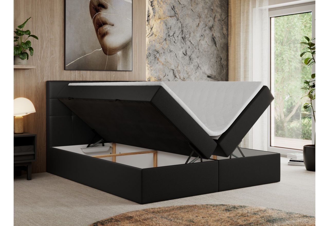 Łóżko kontynentalne CENTOS 140x200 - H4 - czarny, ekoskóra