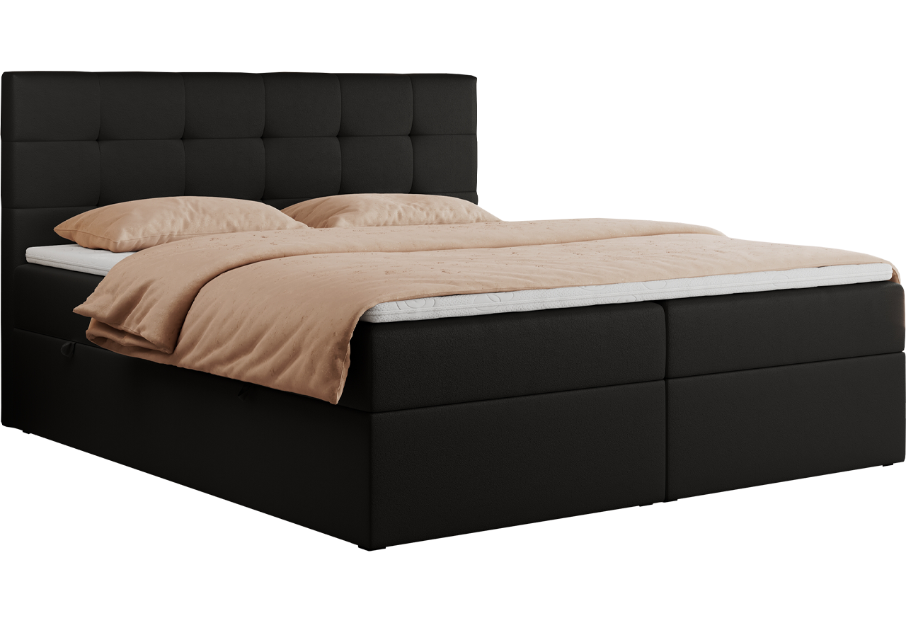 Łóżko kontynentalne CENTOS 200x200 - H4 - czarny, ekoskóra