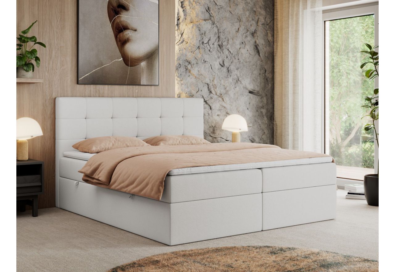 Łóżko kontynentalne CENTOS 200x200 - H3 - biały, ekoskóra