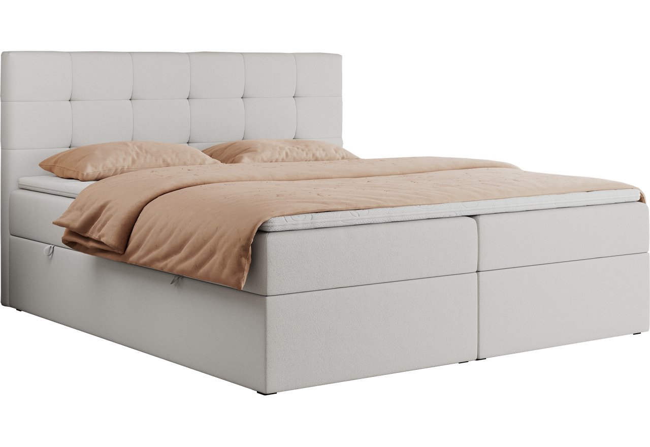 Łóżko kontynentalne CENTOS 200x200 - H3 - biały, ekoskóra