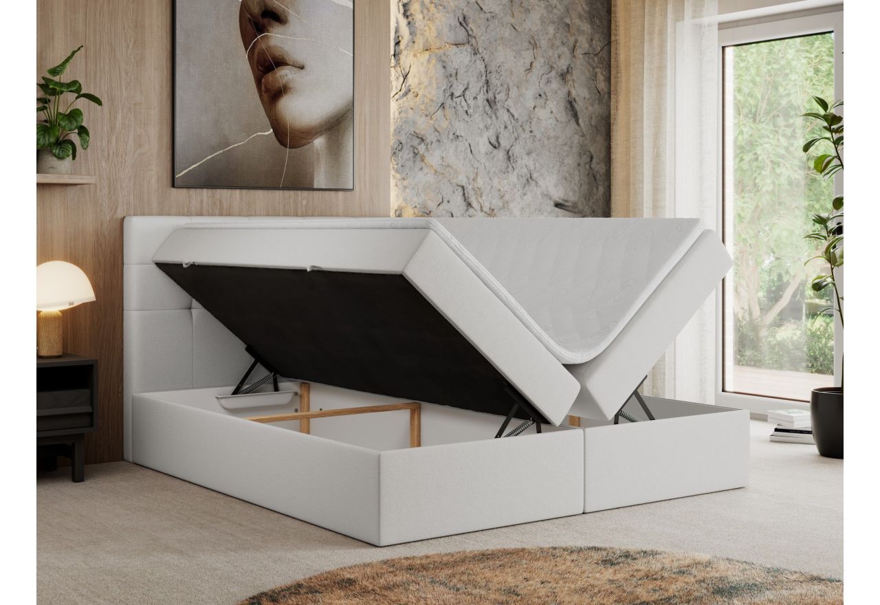 Łóżko kontynentalne CENTOS 160x200 - H4 - biały, ekoskóra