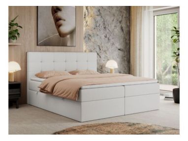 Łóżko kontynentalne CENTOS 200x200 - H4 - biały, ekoskóra