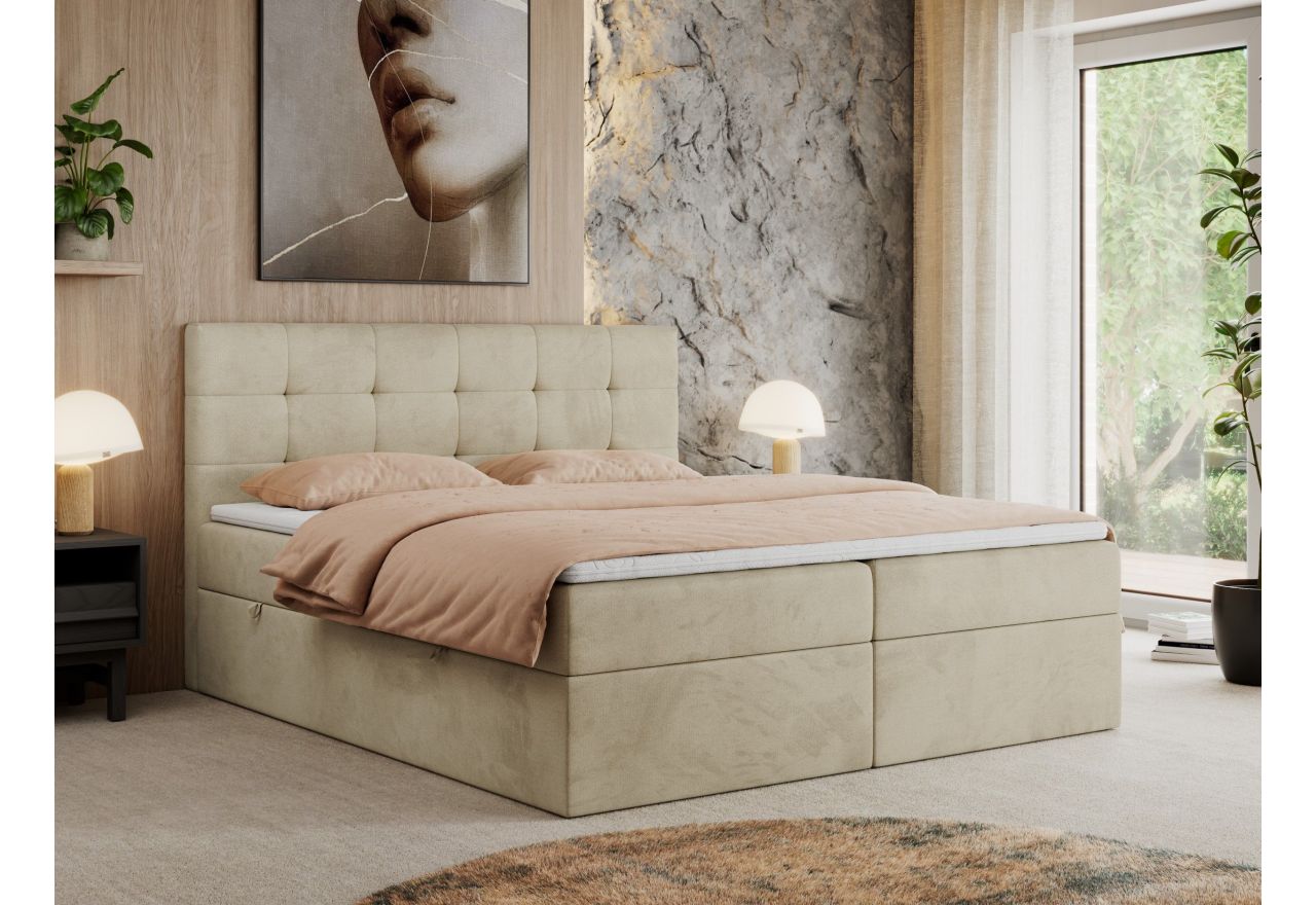 Łóżko kontynentalne CENTOS 160x200 - H3 - beżowy, welwet