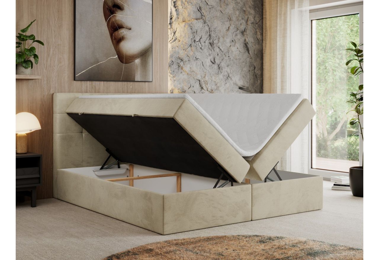 Łóżko kontynentalne CENTOS 140x200 - H4 - beżowy, welwet