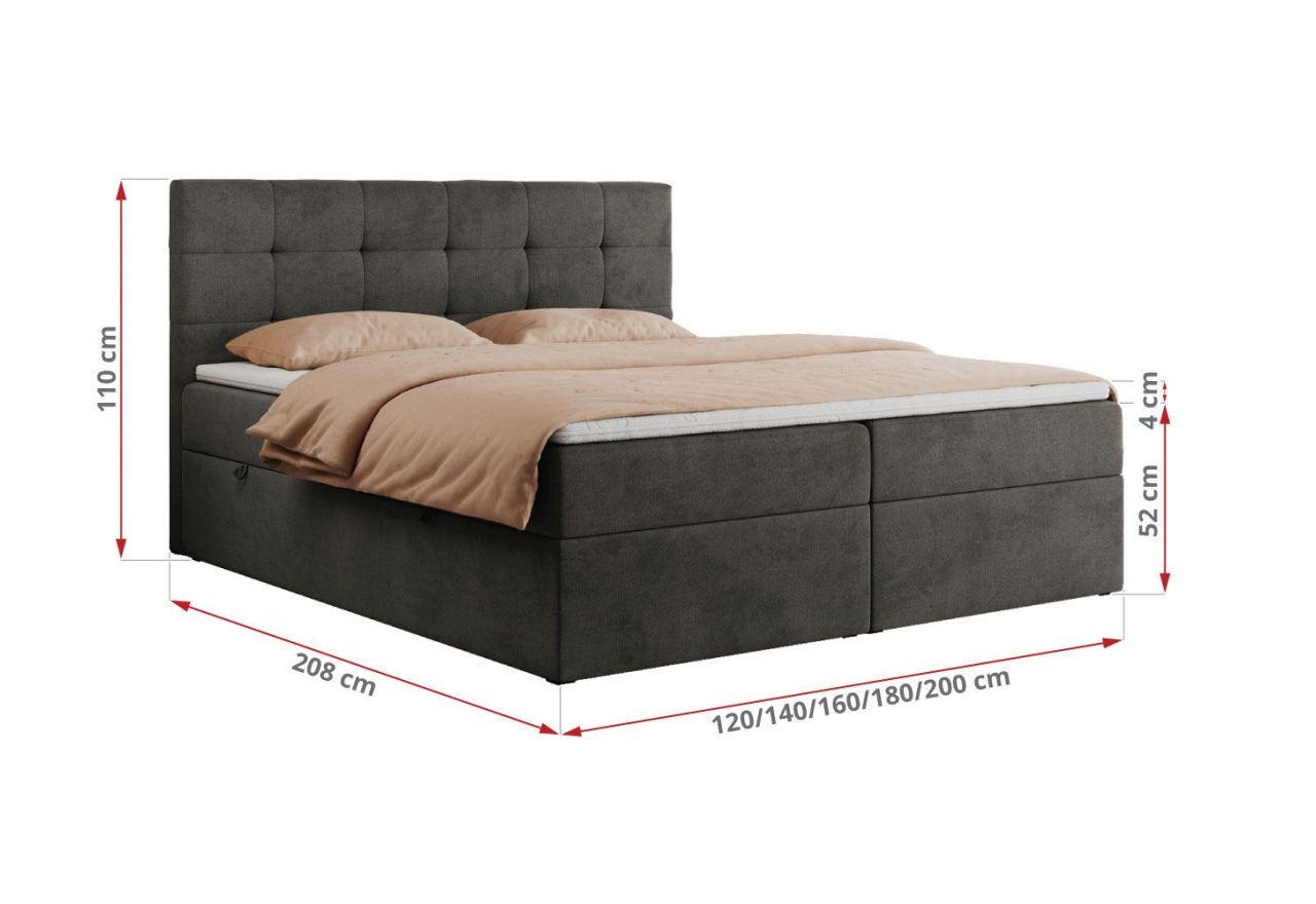 Łóżko kontynentalne CENTOS 120x200 - H3 - ciemnoszary, welwet