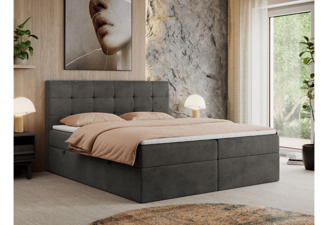 Łóżko kontynentalne CENTOS 180x200 - H3 - ciemnoszary, welwet