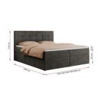 Łóżko kontynentalne CENTOS 180x200 - H4 - ciemnoszary, welwet