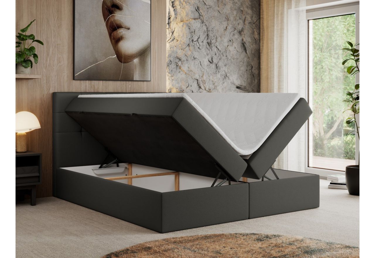 Łóżko kontynentalne CENTOS 200x200 - H4 - ciemnoszary, ekoskóra