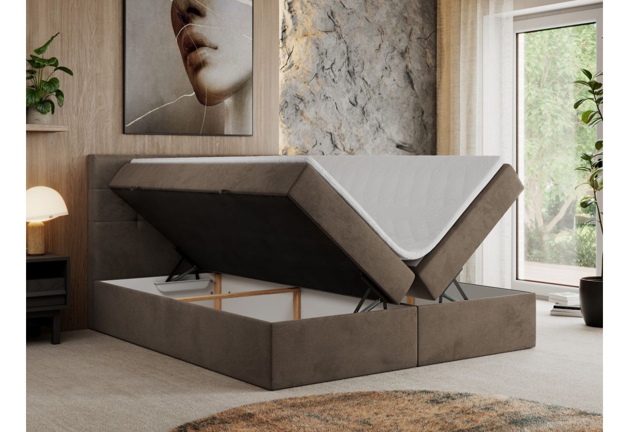 Łóżko kontynentalne CENTOS 180x200 - H4 - brązowy, welwet