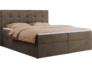 Łóżko kontynentalne CENTOS 200x200 - H4 - brązowy, welwet