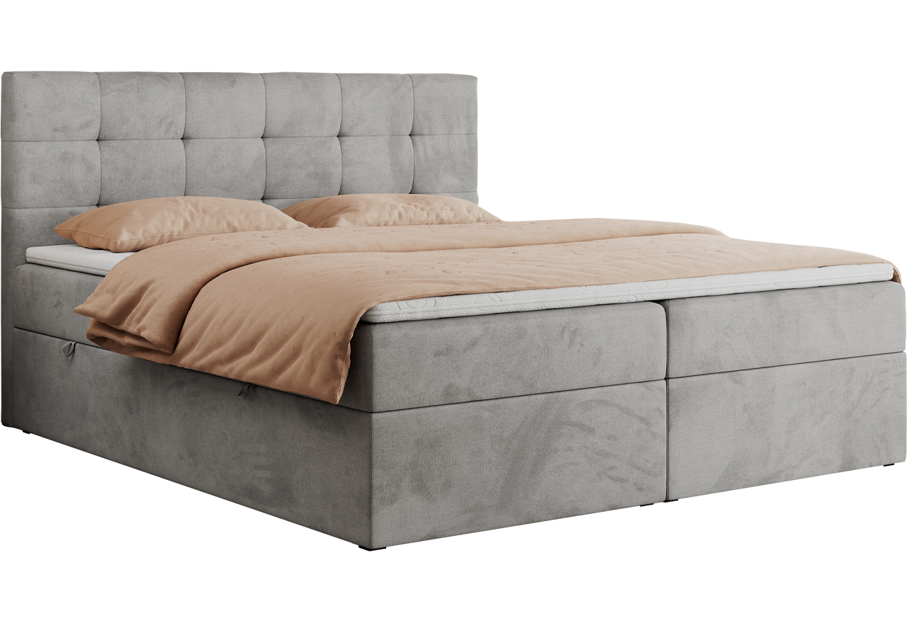 Łóżko kontynentalne CENTOS 160x200 - H3 - jasnoszary, welwet